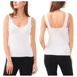HALOGEN Traveling Rib Sweater Tank White Thick Strap Ribbed Knit Darting Medium